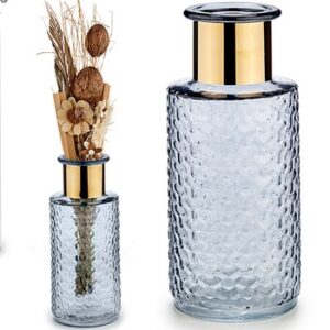 JARRON CRISTAL GRIS CON CUELLO DORADO