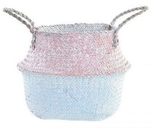 CESTA FIBRA 25X25X25 CELESTE/ROSA