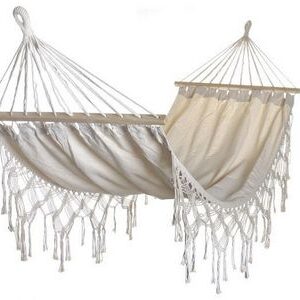 HAMACA ALGODON POLIESTER FLECOS BLANCO