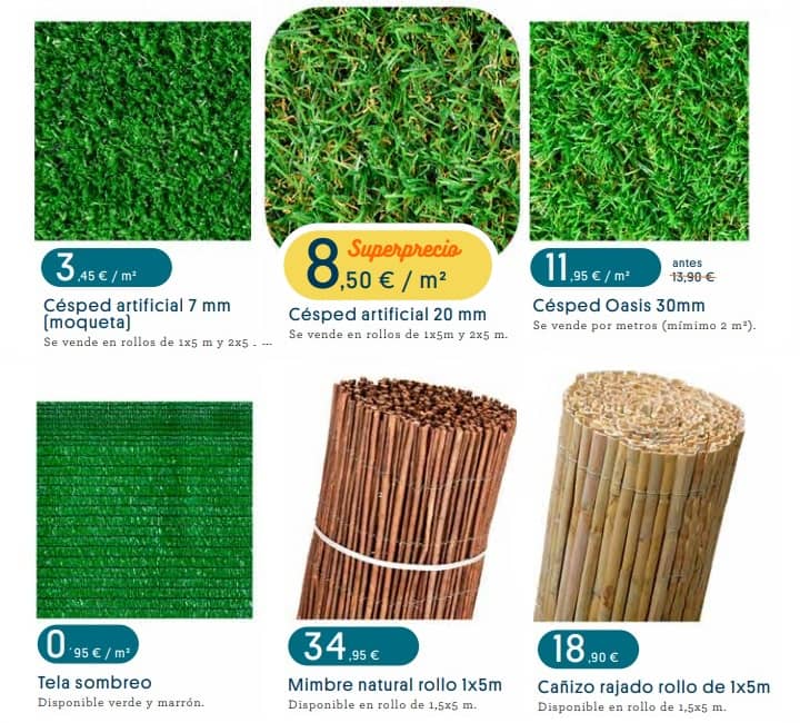 oferta césped, toldos, cañizos