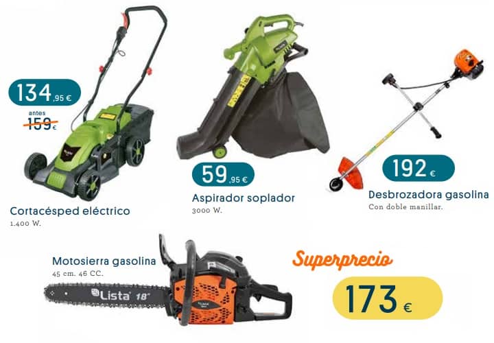 oferta cortacésped, aspirador, desbrozadora, motosierra